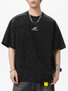 Reflective Strips Letter Applique Loose-fit Distressed T-shirts
