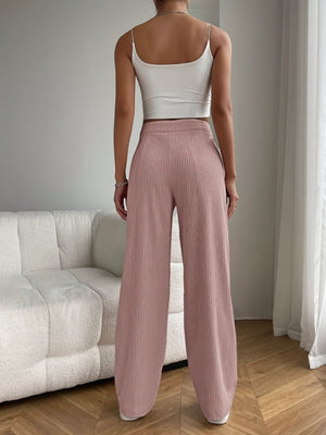 Threaded High-waist Loose Wide-leg Pants With Draped Straight Legs
