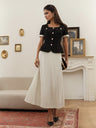 French Color-blocked Top Pleated Skirt Leisure Two-piece Suit