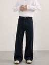 Retro Hot Brick Raindrop Design Blue Gray Loose Straight Leg Jeans