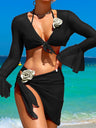 3D Floral Decoration Two-piece Bikini Sun Protection Beachwear Four-piece Set