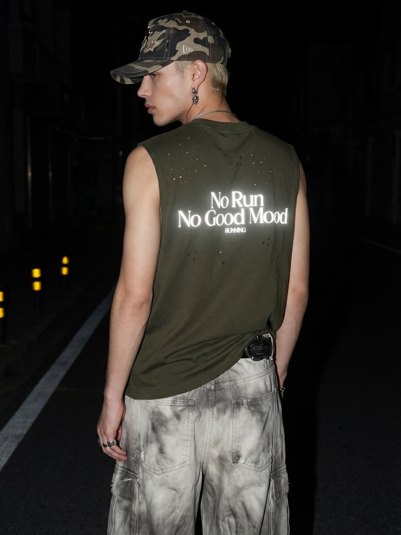 Hole Running Reflective Printed Tank Tops