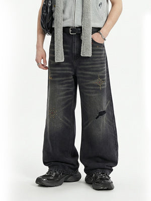 Cat Whiskers Hole Hot Stamping Beads Jeans