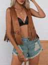 Imitation Suede Tassel Openwork Flowers Sleeveless Vests