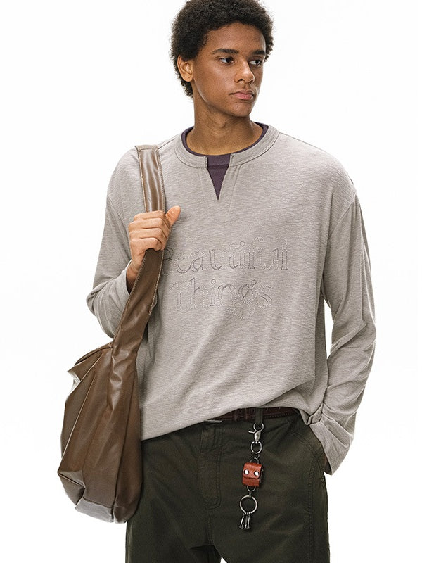 Liber Autumn Neutral wear Embroidery Letter T-shirts
