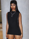 Hollowed-out Chicken Eye Round Neck Sleeveless Mini&Short Dresses