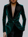 Velvet 3D Flower Brooch Thickened Long Sleeve Single Buckle Grace Profession Blazers