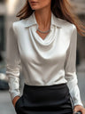 Satin Dangling Simple Long Sleeves Blouse