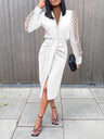 V-neck Lace Long Sleeve Hip Waist Dress