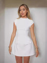 Crew Neck Pocket Waist Mini&Short Dresses