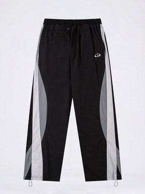 Color-Block Patch-Pocket Elastic-Waist Loose Cargo Pants