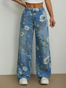 Loose Straight Wide Leg Floral Printed Jeans
