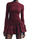 Round Neck Slim Fit Multi-layer Ruffles Party Cocktail Short Dress