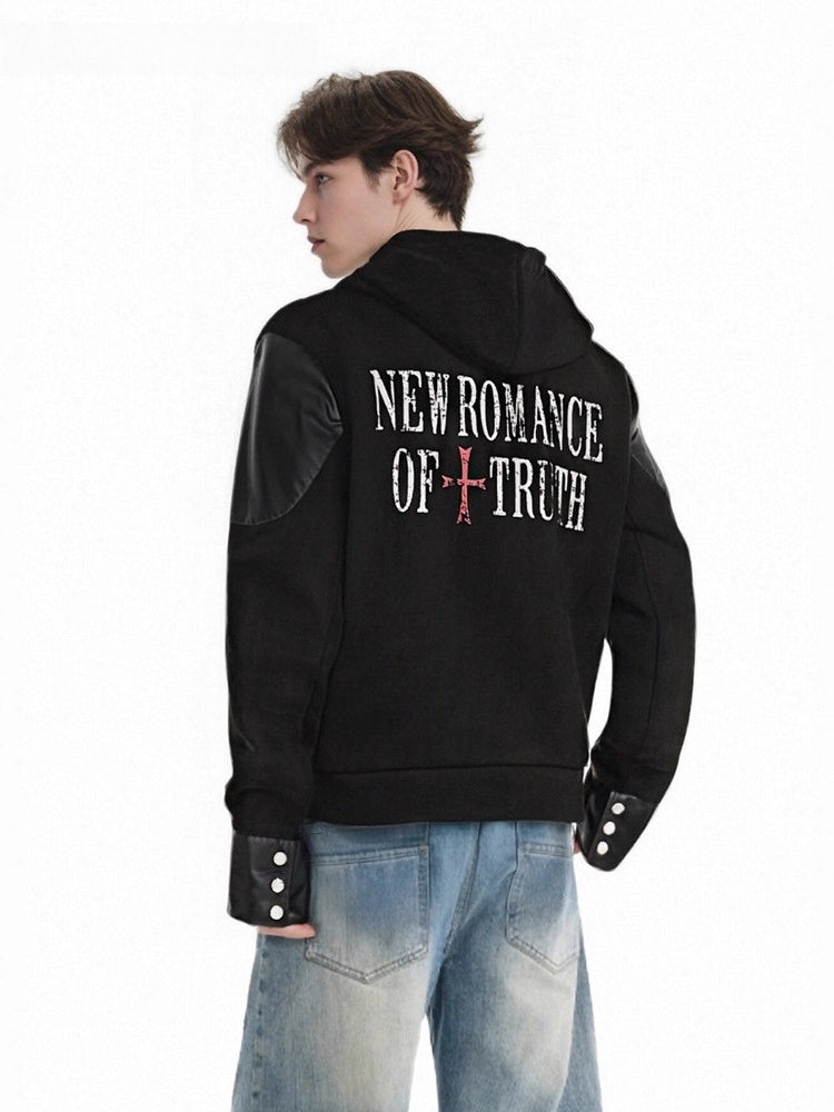 Vibe Leather Armor Splicing Deconstruction Hooded Zipper Jacket