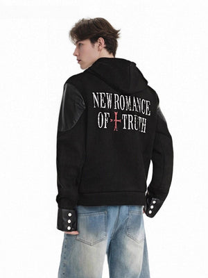 Vibe Leather Armor Splicing Deconstruction Hooded Zipper Jacket