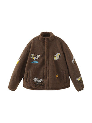 Veste coupe-vent à col montant et imprimé écureuil