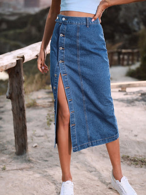 Irregular Slit Cowboy High Waist Skirts