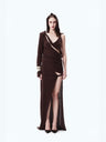 Padded-shoulder Hooded Slit Maxi Skirt