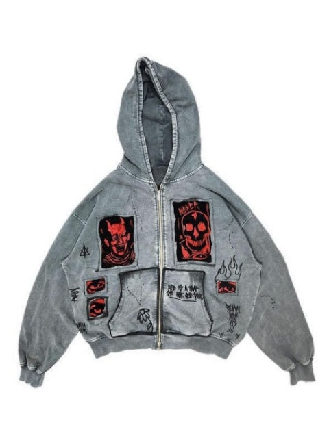 Liber Autumn Neutral wear Washed and aged Devil Print Jackets