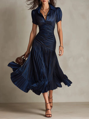 Stripes Satin Splicing Big Swing Temperament Maxi Dresses