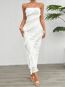 Hip Slim Fit Ruffle Solid Color Strapless Top Maxi Dresses
