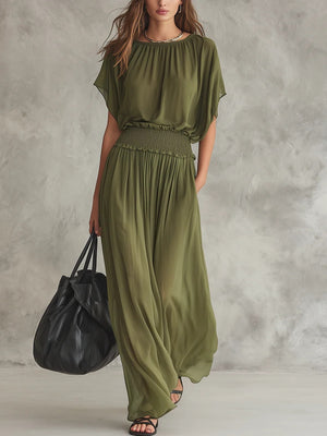 Waist-cinching Solid Color Maxi Dresses