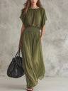 Waist-cinching Solid Color Maxi Dresses