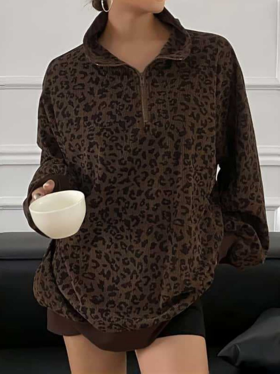 Half-zip Pullover Leopard Sweatshirt