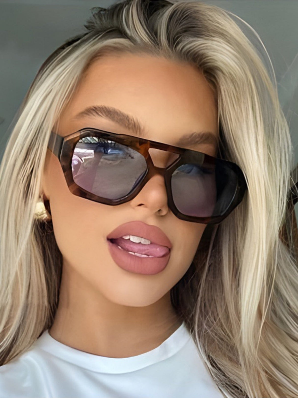 Double-bridge Irregular Leopard Print Sunglasses