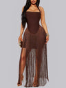 Strapless Neckband Tassel Hip Wrap Maxi Dresses