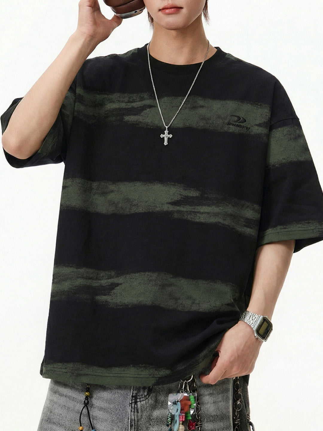 【EXPÉDITION NORMALE】T-shirts à rayures tie-dye et broderie pure