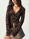 V-neck Leopard Print V Shirt Button Top