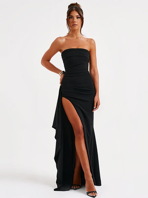 One-shoulder Collar Tube Top Sexy Backless High Fork Maxi Dresses