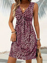 Leopard Print Knot V-neck Sleeveless Mini&Short Dresses