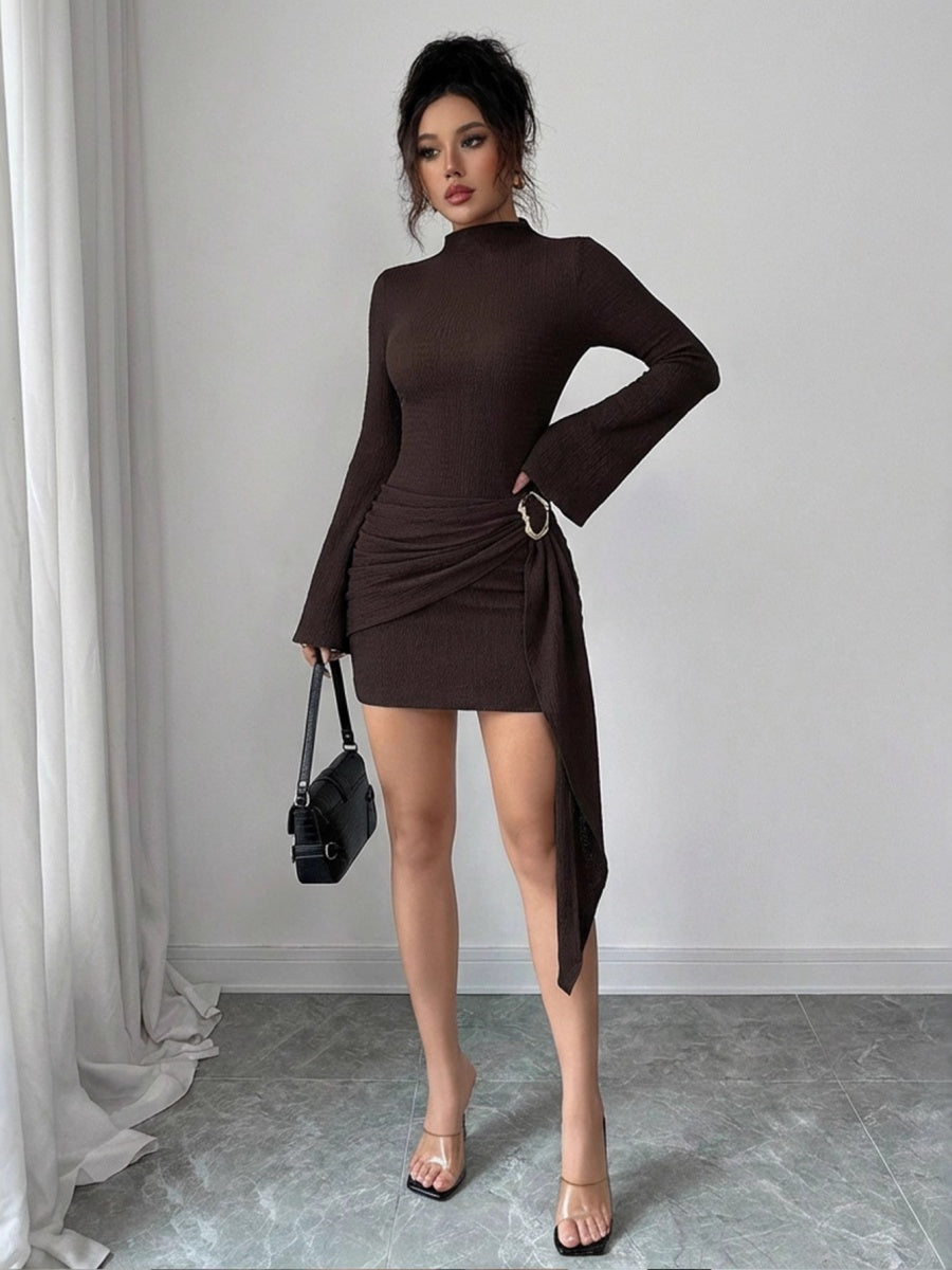 Strickmuster, einfarbig, figurbetont, Mini- und kurze Kleider mit Metallschnalle