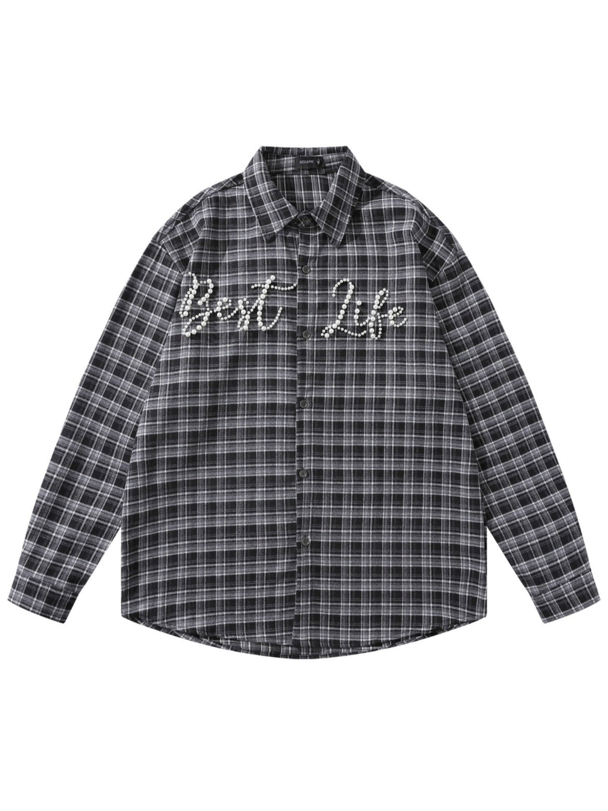 Liber Autumn Neutral wear Beading Plaid Shirts