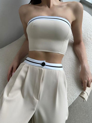 Color-blocked Vest Bandeau High-waisted Wide-leg Trousers 2-piece Sets