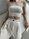 Color-blocked Vest Bandeau High-waisted Wide-leg Trousers 2-piece Sets