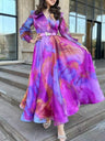 Gradient Print Mesh Long Dress