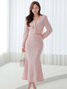 Elegant Two-piece Set: Sophisticated Jacket, Stylish Bodycon Fishtail Skirt, And Chanel-inspired Silhouette.