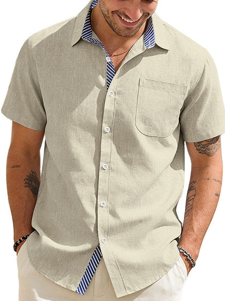 Cotton And Linen Color-blocked Shirts