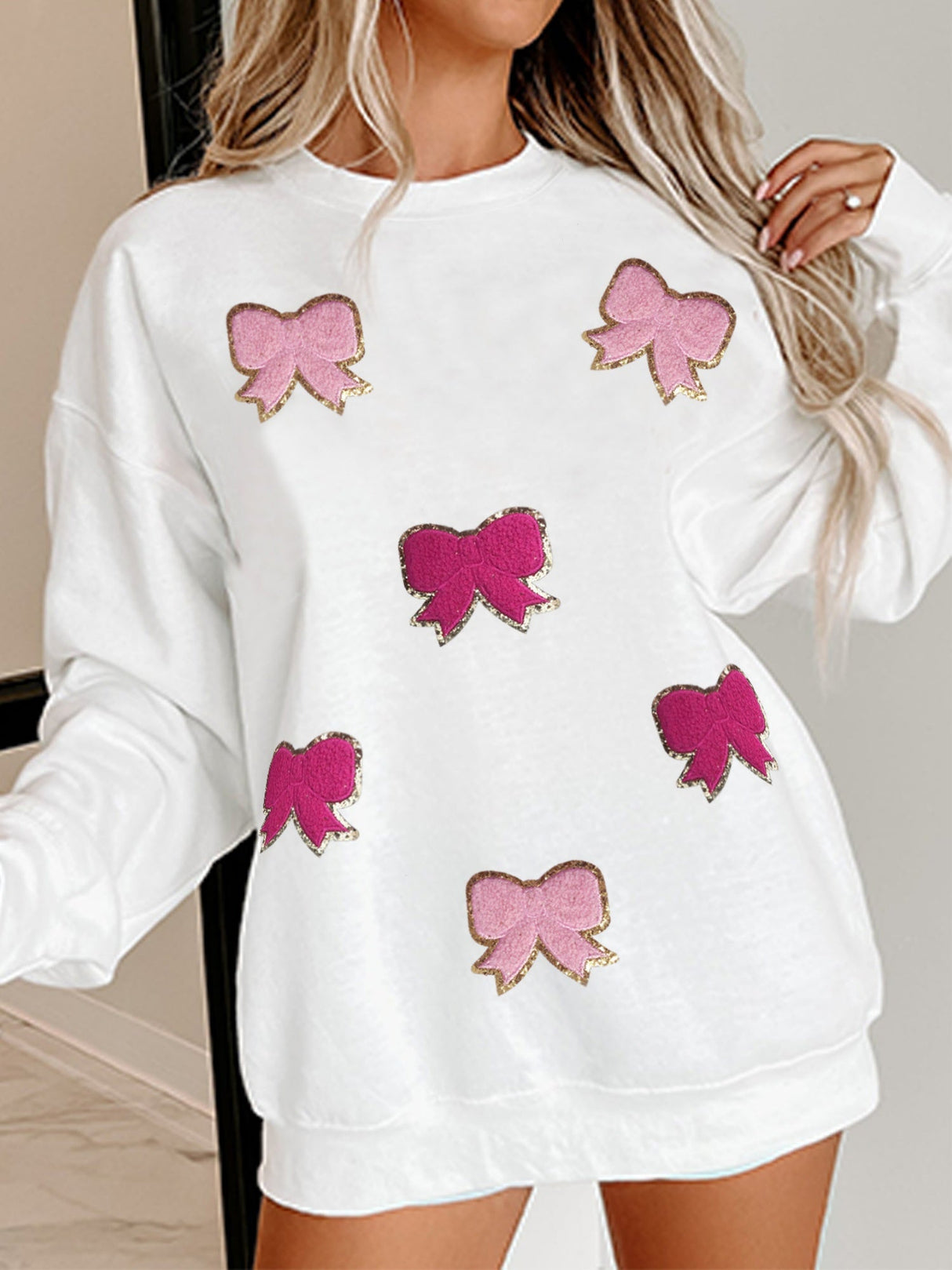 Christmas Bow Towel Embroidery Valentine's Day Sweatshirts&Hoodies