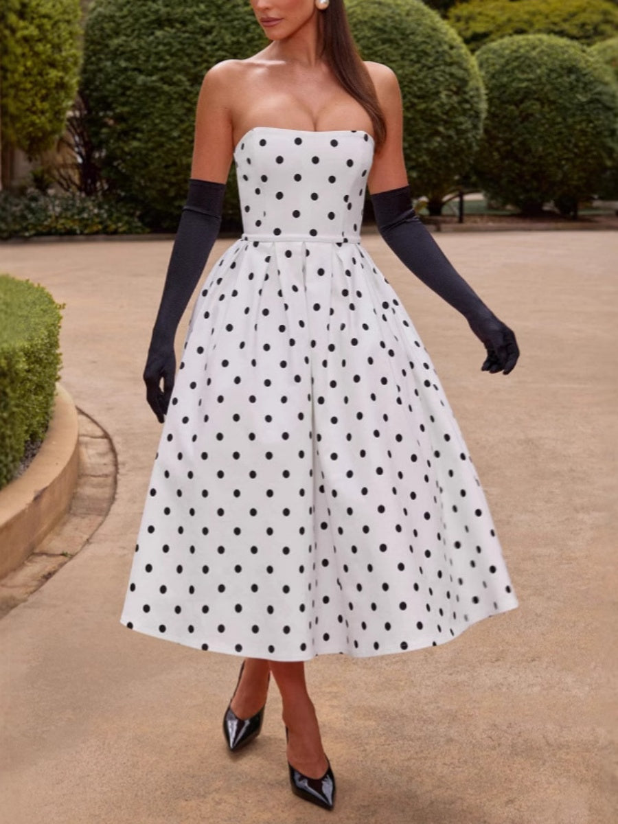 Liber Summer Women's Fashion Polka Dots Midi Dresses