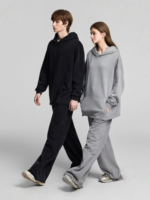 Hooded Loose Washing Water Old Solid Color Leisure Sweatshirts&Hoodies Set