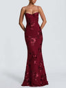 3D Embroidered Backless Cross-Strap Spaghetti Strap Long Dress