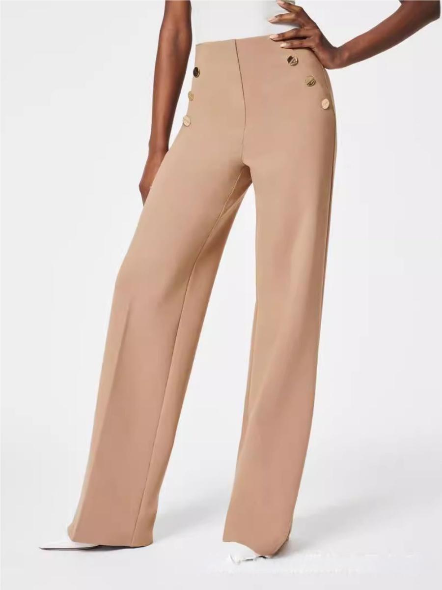 Straight-leg High-waisted Pants Button Decoration Leisure Work Trousers