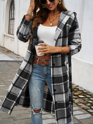 Contrasting Colors Pocket Plaid Mid-length Coats