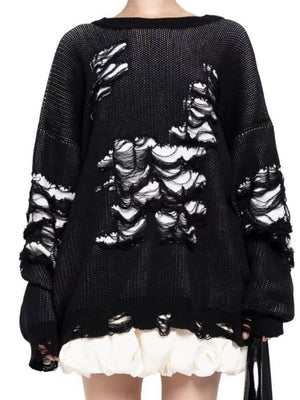 Liber Autumn women's contrast color tattered patchwork pullover sweater