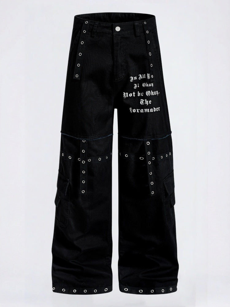 Metal Punching Rock Gothic Letter Loose-fit Wide-leg Pants