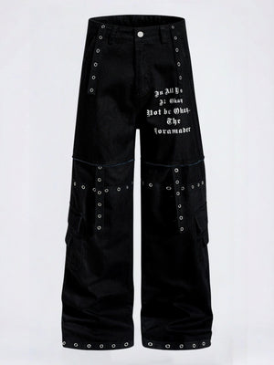 Metal Punching Rock Gothic Letter Loose-fit Wide-leg Pants